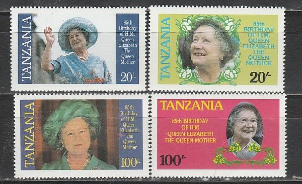 Танзания 1985, 85 лет Королеве Матери, 4 марки)